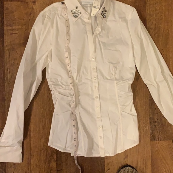 NWT NY & Co White Button Down with Gem Collar, XS - Picture 6 of 8